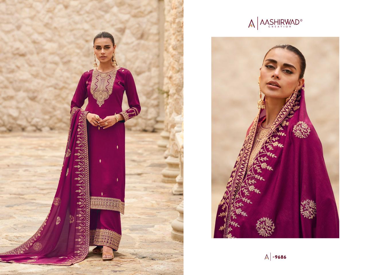 9686 Ogaan Aashirwad Creation Unstitched Suits