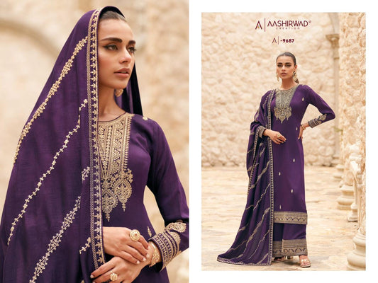9687 Ogaan Aashirwad Creation Unstitched Suits