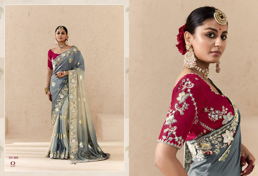 389 Shehnai Sindhuri Kimora Embroidery Sarees