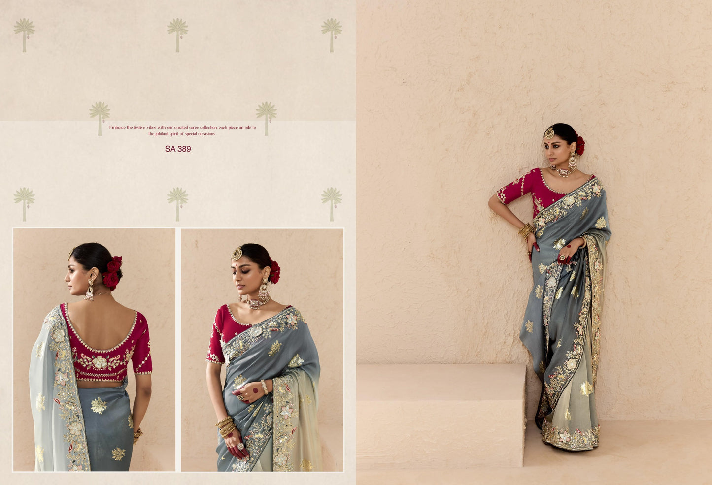 389 Shehnai Sindhuri Kimora Embroidery Sarees