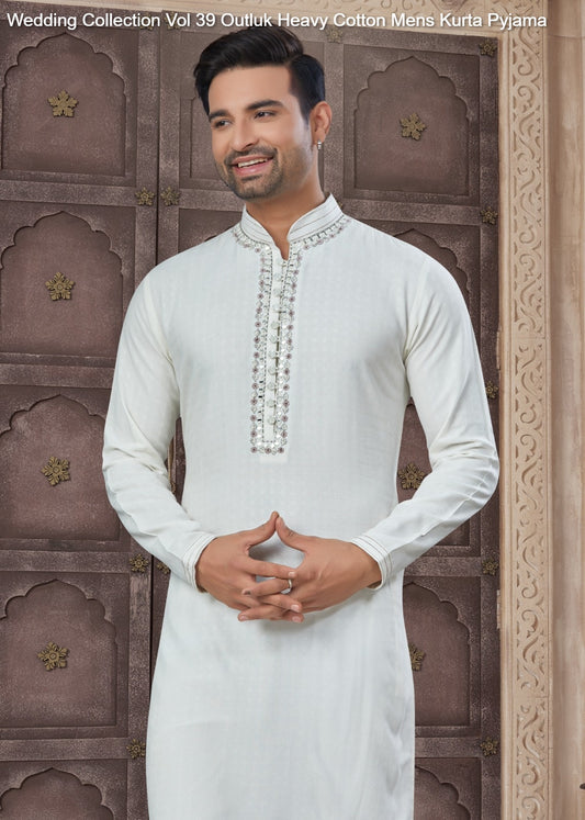 3901 Wedding Collection Vol 39 Outluk Heavy Cotton Mens Kurta Pyjama