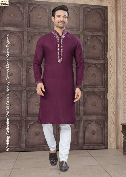 3906 Wedding Collection Vol 39 Outluk Heavy Cotton Mens Kurta Pyjama