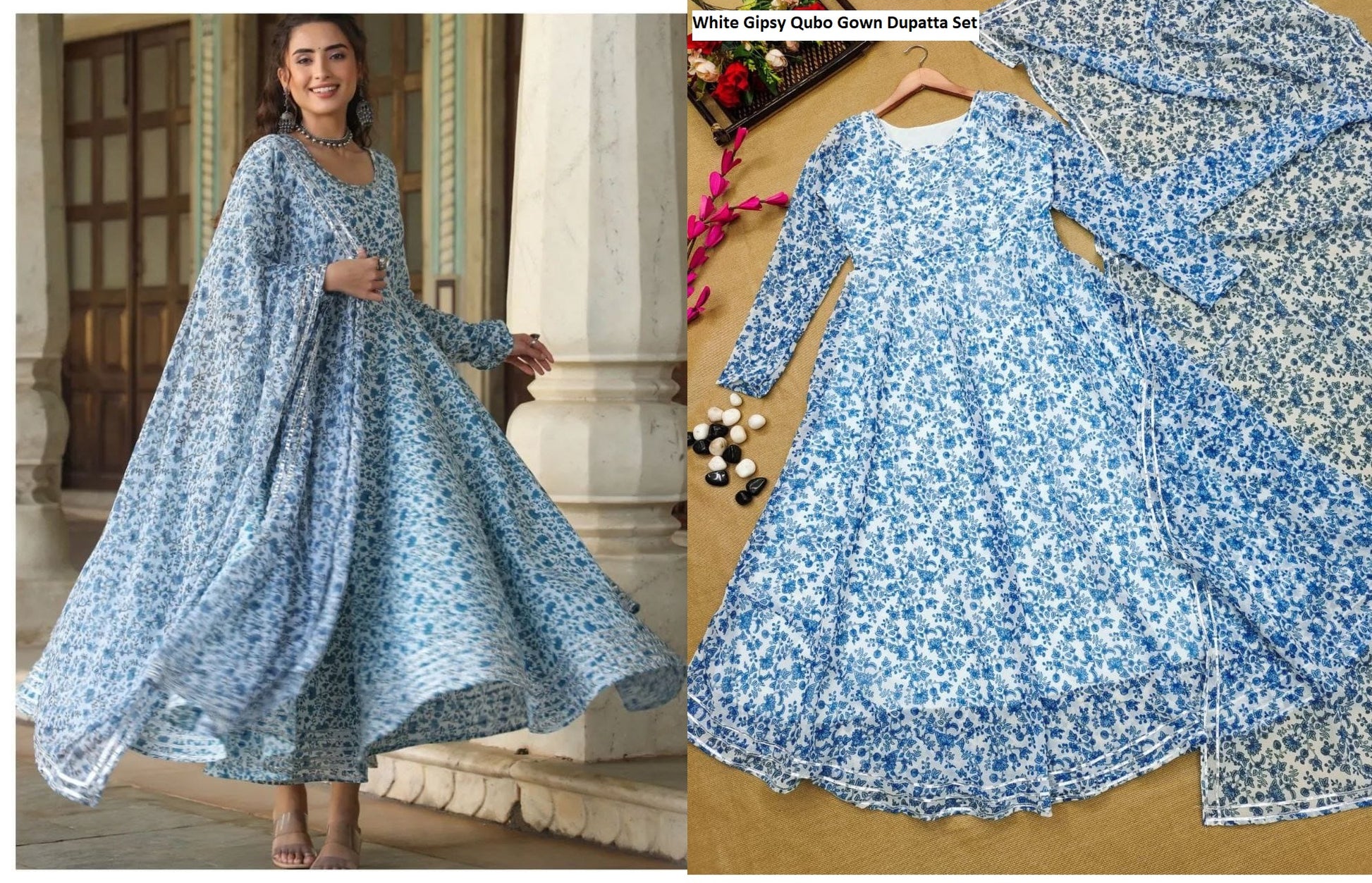 White Gipsy Qubo Gown Dupatta Set