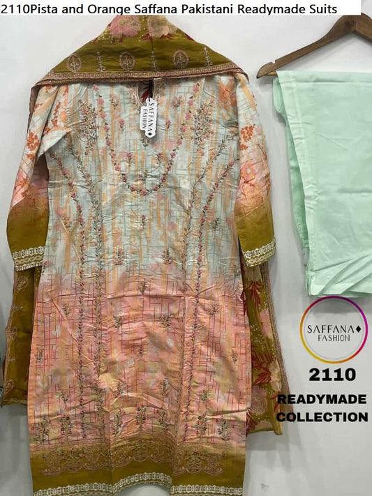 2110Pista And Orange Saffana Pakistani Readymade Suits