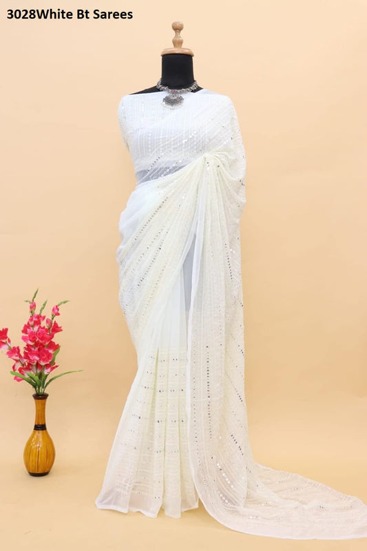 3028White Bt Sarees