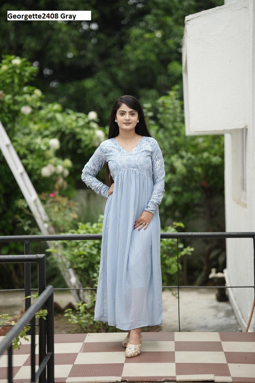 Georgette2408 Gray Rangeela Fabs One Piece Gown