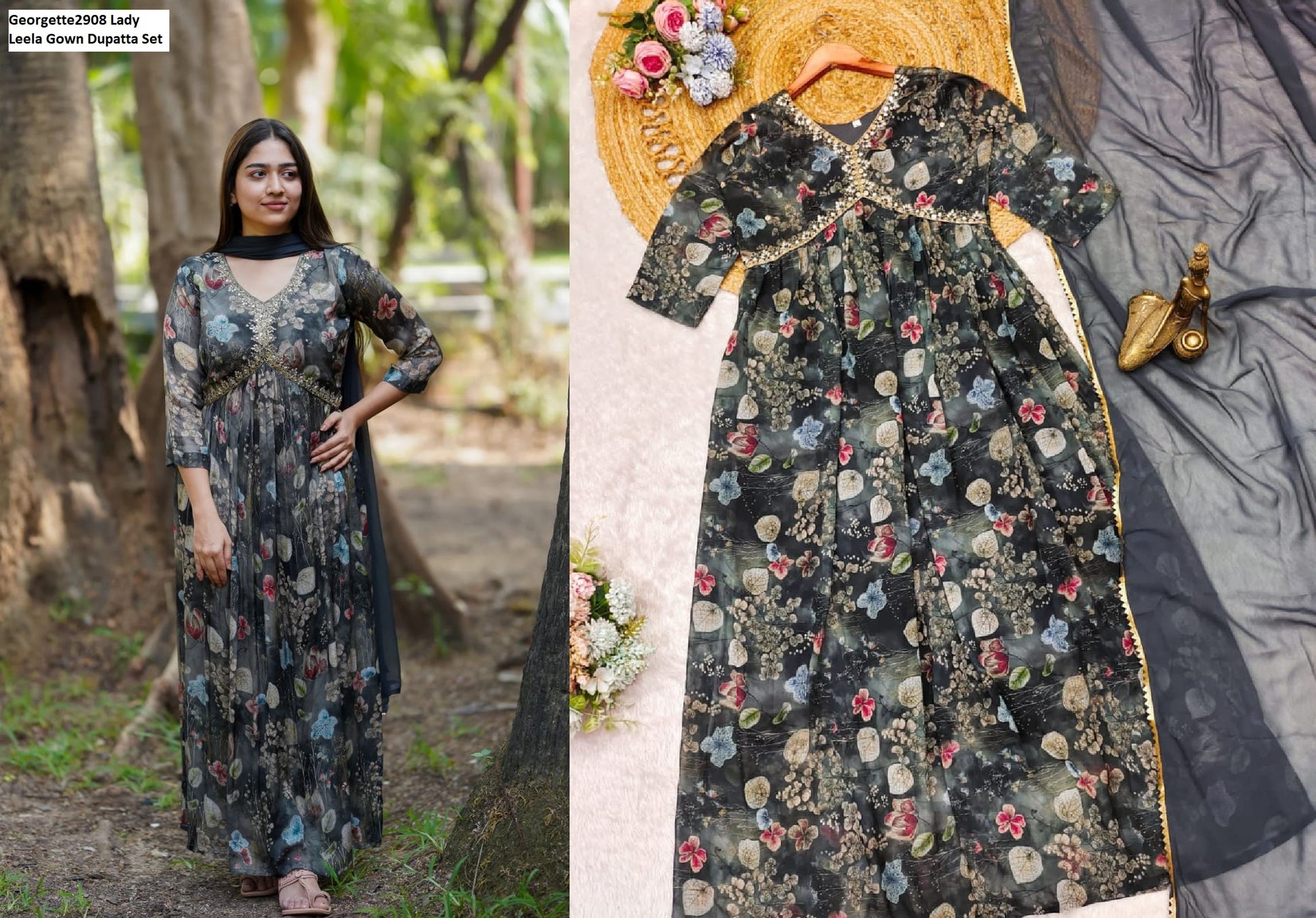 Georgette2908 Lady Leela Gown Dupatta Set