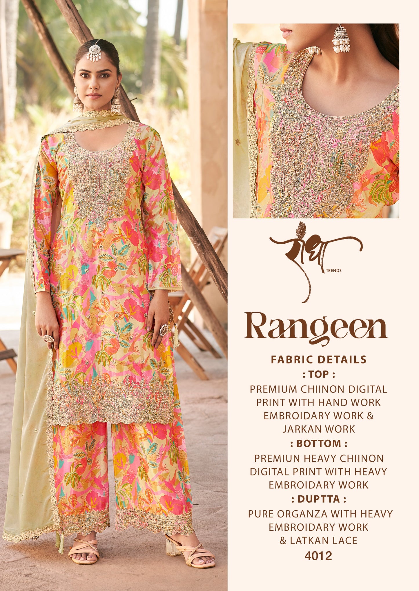 4012 Rangeen Radha Trendz Premium Chinon Readymade Suits