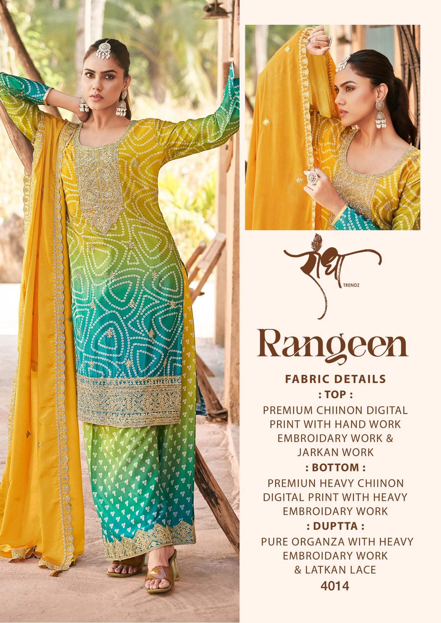 4014 Rangeen Radha Trendz Premium Chinon Readymade Suits