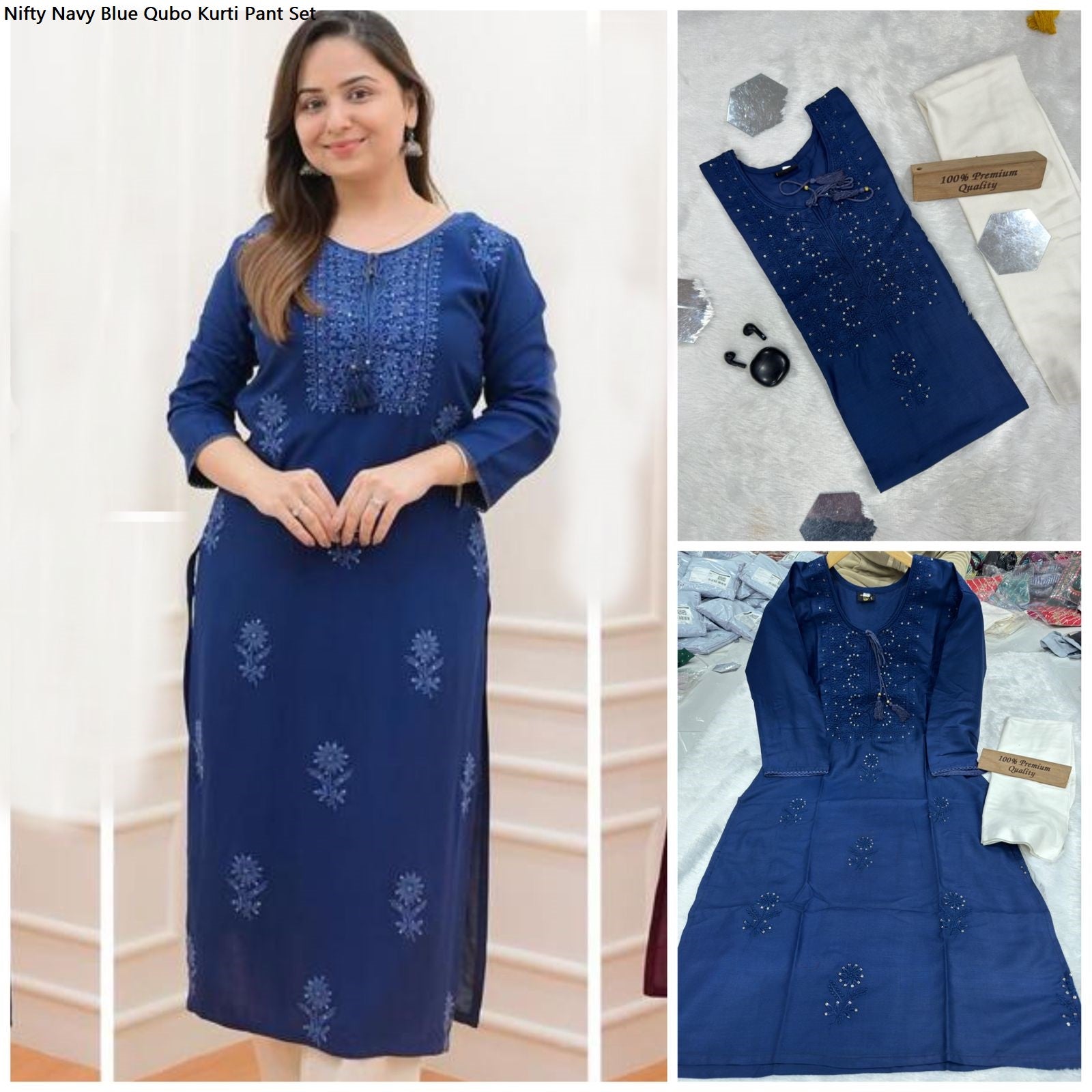 Nifty Blue Qubo Kurti Pant Set