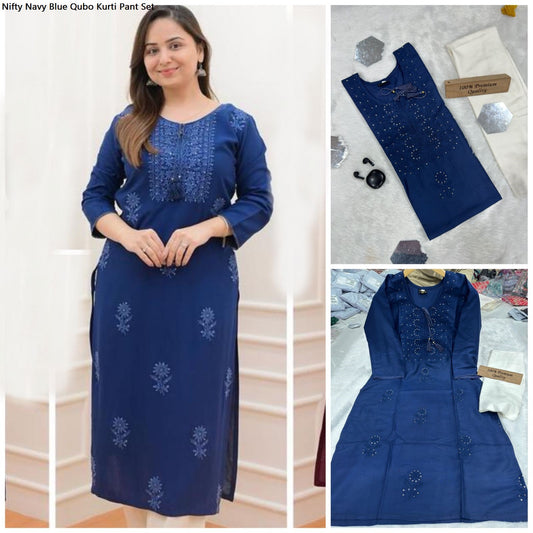 Nifty Blue Qubo Kurti Pant Set