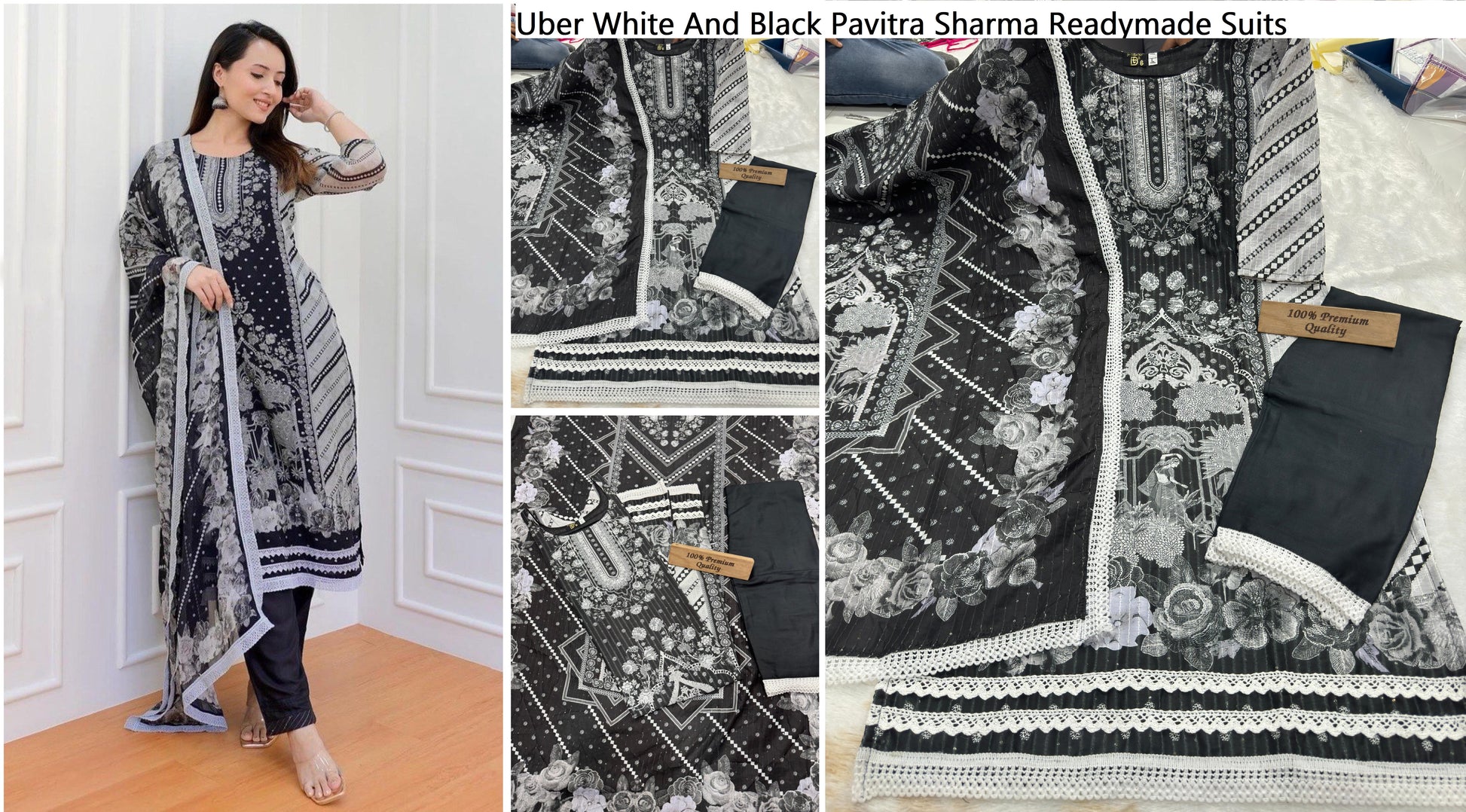 Uber White And Black Pavitra Sharma Readymade Suits