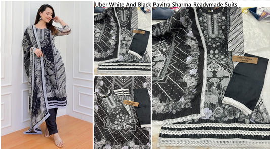 Uber White And Black Pavitra Sharma Readymade Suits