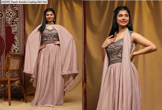1016331Peach Amoha Croptop Skirt Set