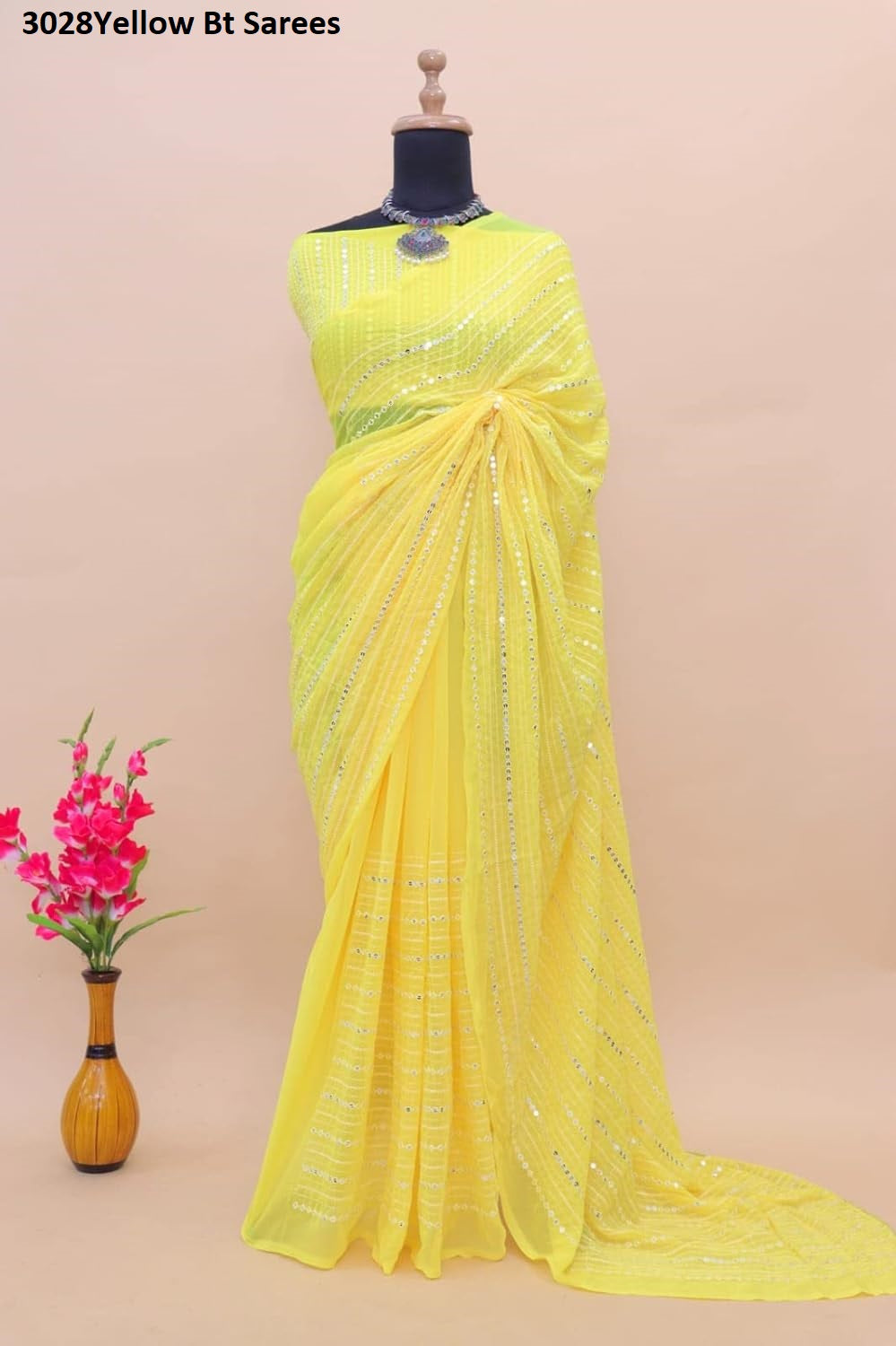 3028Yellow Bt Sarees