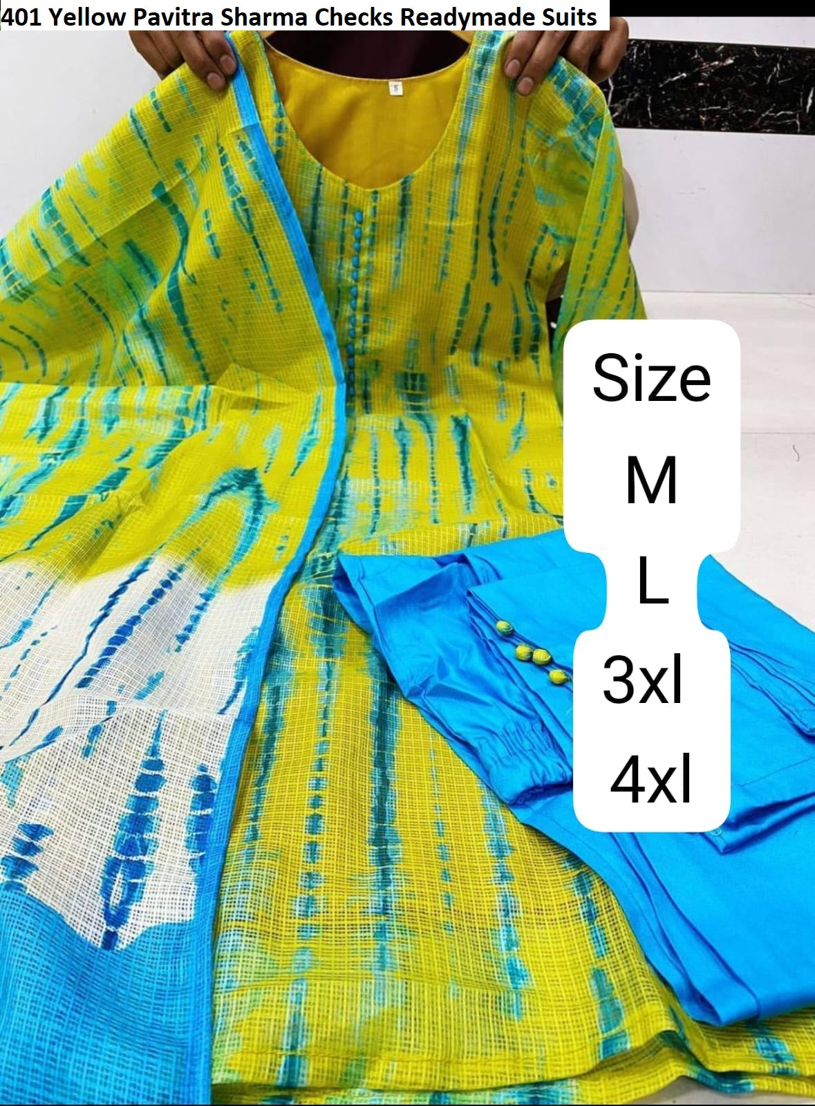 401 Yellow Pavitra Sharma Checks Readymade Suits