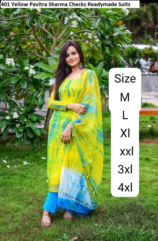 401 Yellow Pavitra Sharma Checks Readymade Suits