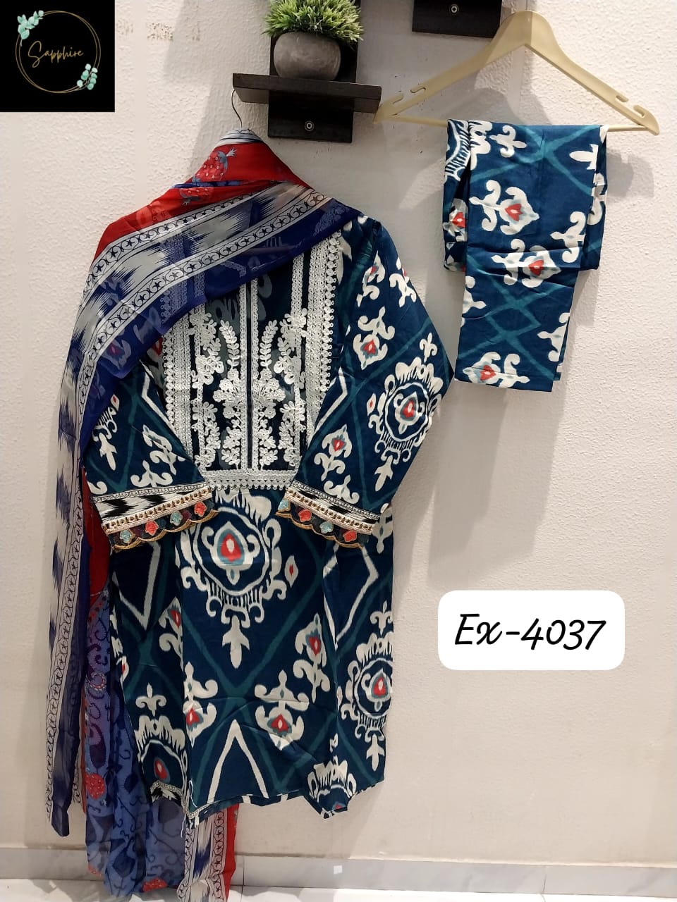 4037 Blue Sapphire Embroidery Pakistani Readymade Suits