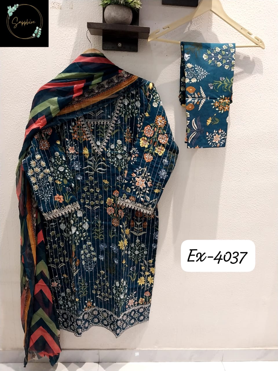 4037 Navy Blue Sapphire Embroidery Pakistani Readymade Suits