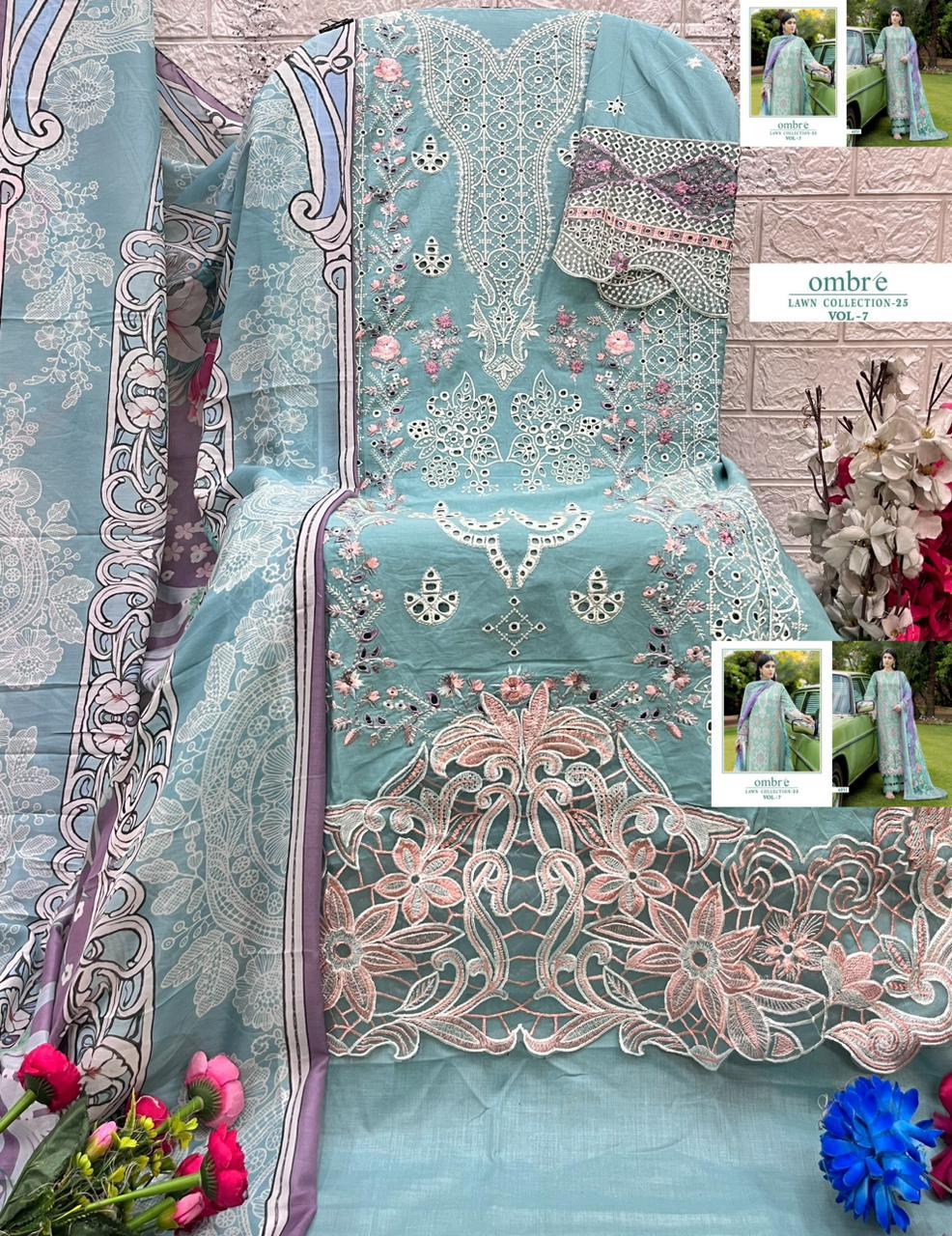 4051 Ombre Lawn Collection 25 Vol 7 Shree Fabs Pure Cotton Pakistani Salwar Suits