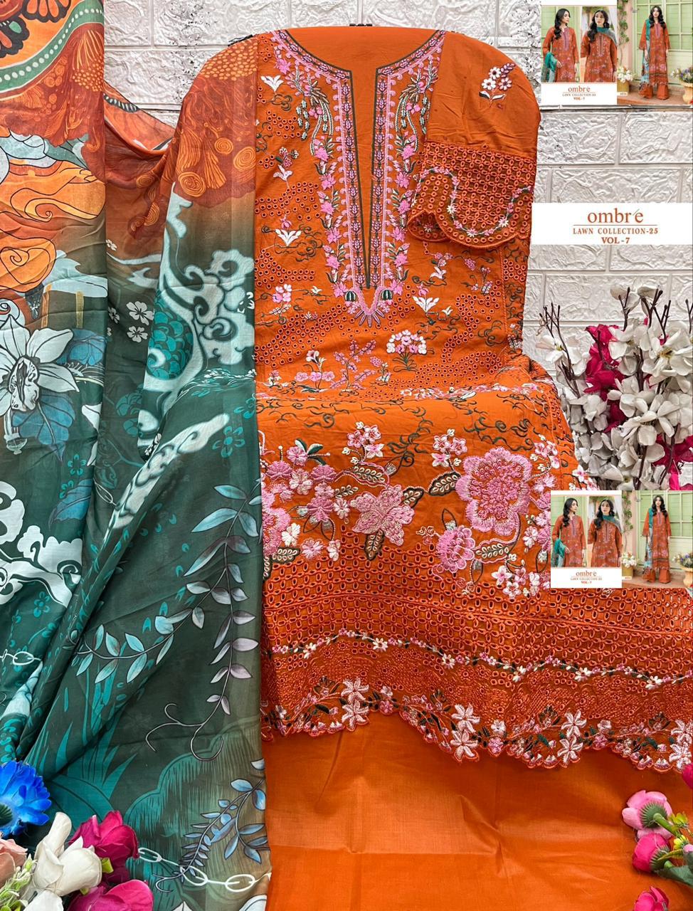 4054 Ombre Lawn Collection 25 Vol 7 Shree Fabs Pure Cotton Pakistani Salwar Suits