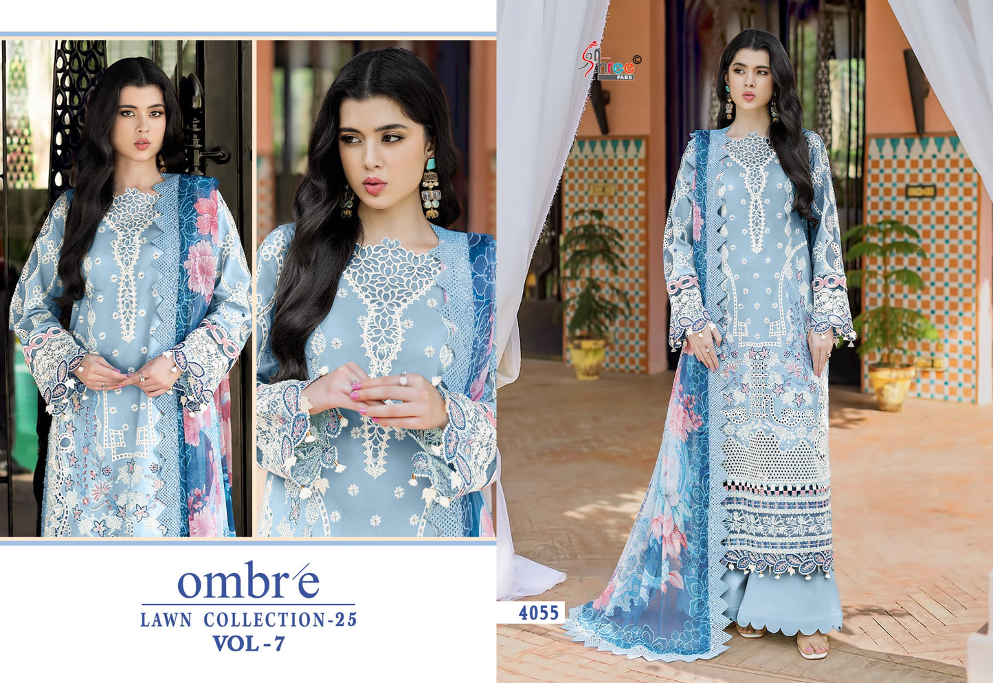 4055 Ombre Lawn Collection 25 Vol 7 Shree Fabs Pure Cotton Pakistani Salwar Suits