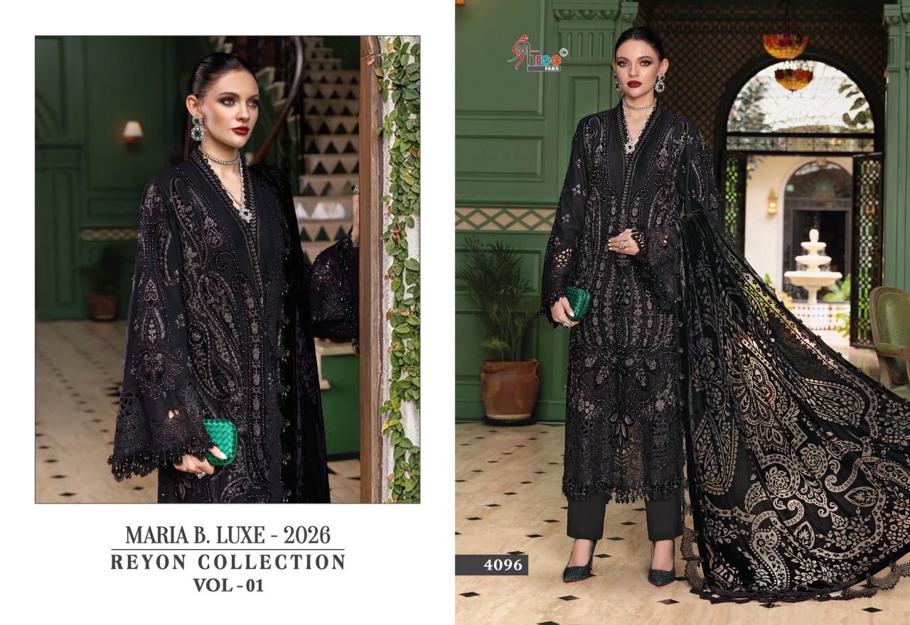 4096 Maria B Luxe 2026 Collection Vol 1 Shree Fabs Heavy Rayon Pakistani Salwar Suits
