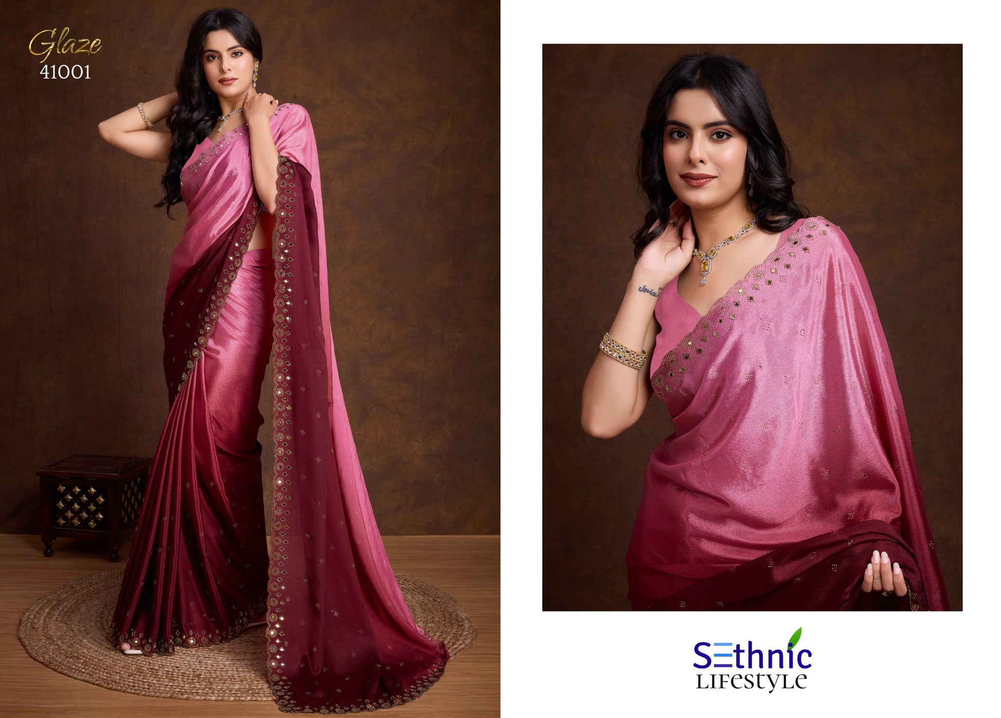 41001 Glaze Mirror Work Sethnic Sarees