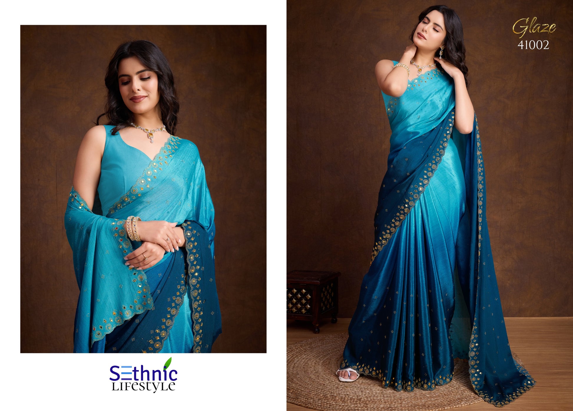 41002 Glaze Mirror Work Sethnic Sarees