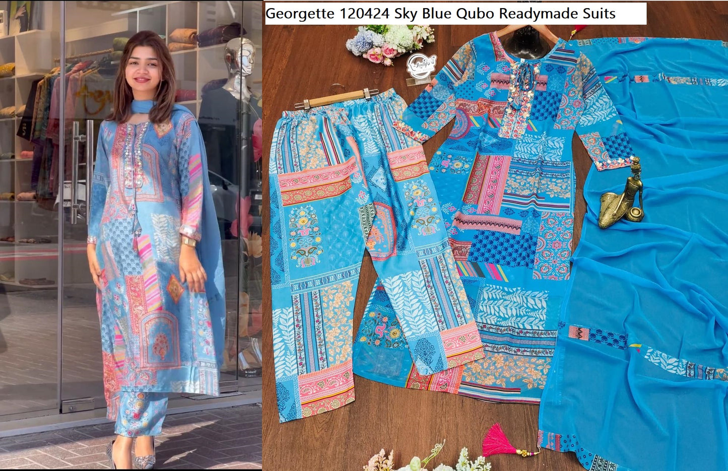 Georgette 120424 Sky Blue Qubo Readymade Suits