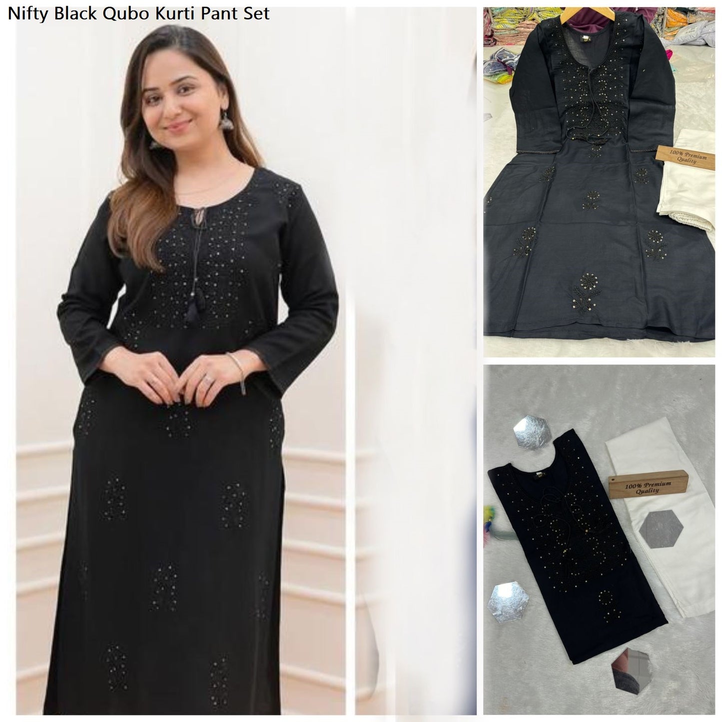 Nifty Black Qubo Kurti Pant Set