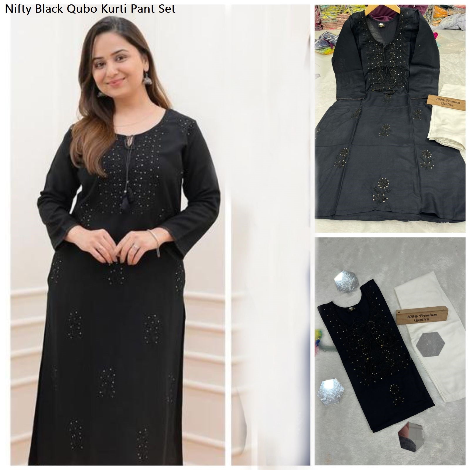 Nifty Black Qubo Kurti Pant Set
