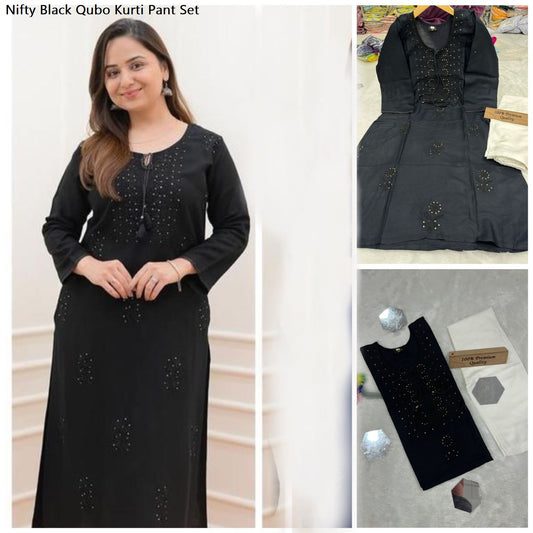 Nifty Black Qubo Kurti Pant Set