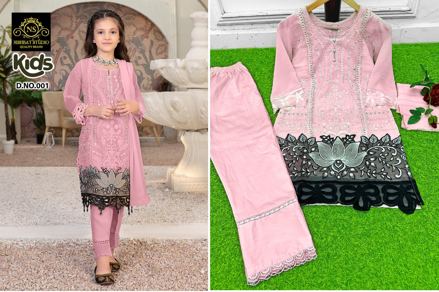 Ns-001 Pink Nishbat Studio Girls Pakistani Readymade Suit
