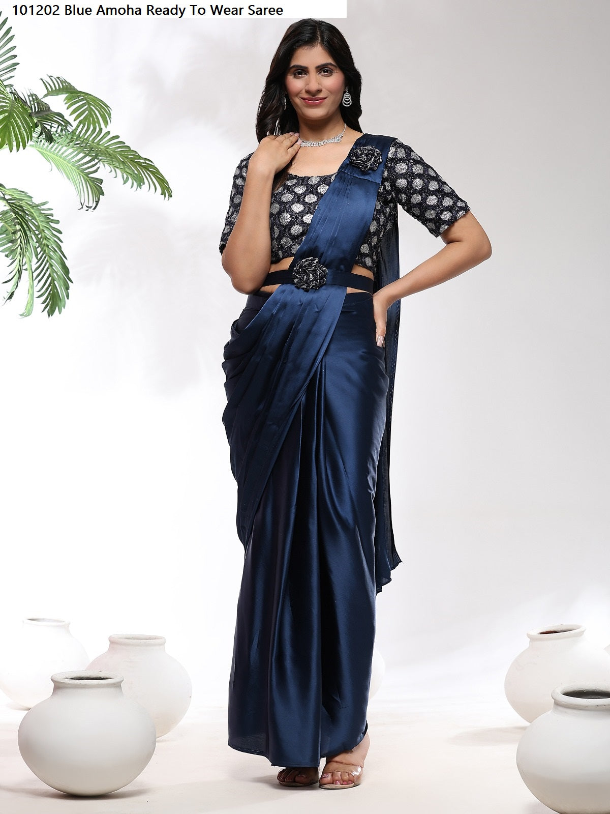101202 Blue Amoha Ready To Wear Saree