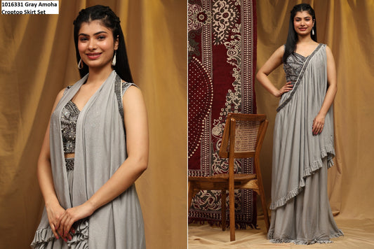 1016331Gray Amoha Croptop Skirt Set