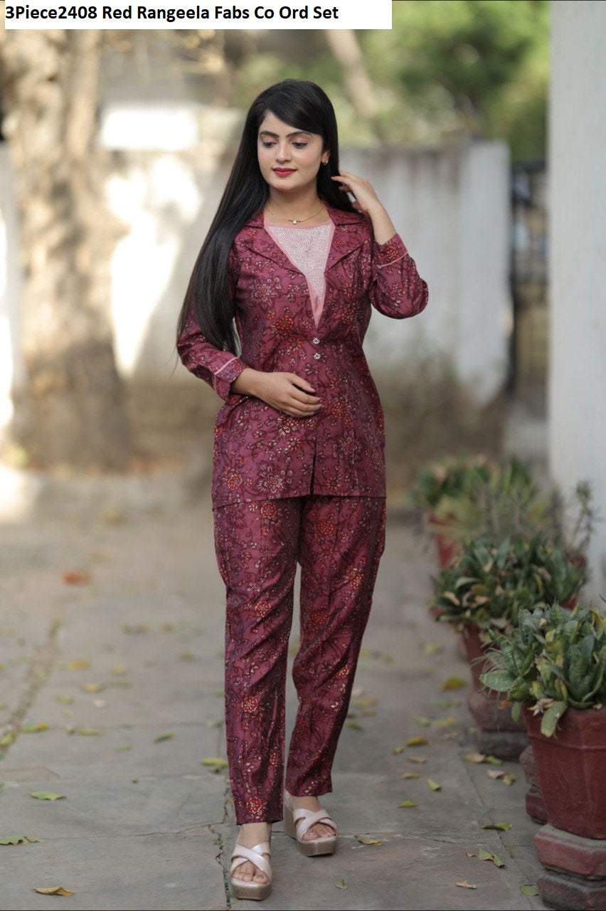 3Piece2408 Red Rangeela Fabs Co Ord Set