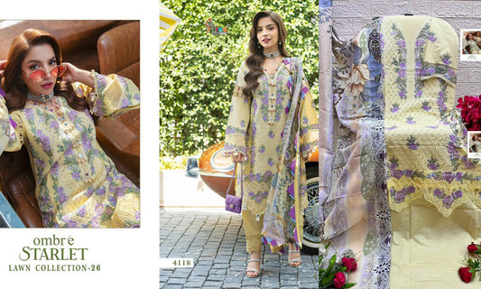 4118 Ombre Starlet Lawn Collection 26 Shree Fabs Pure Cotton Pakistani Salwar Suits