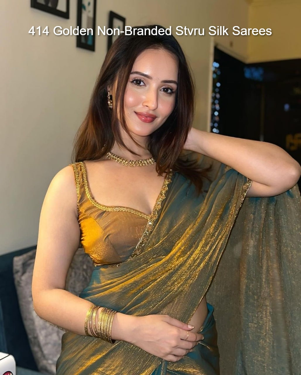 414 Golden Non-Branded Stvru Silk Sarees