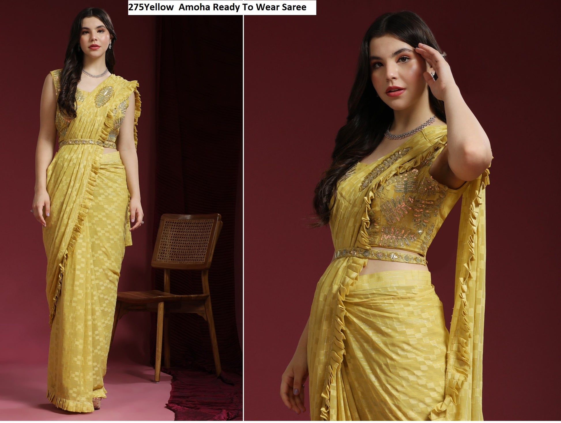 275Yellow Amoha Ready To Wear Saree