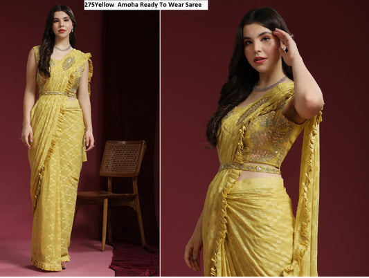 275Yellow Amoha Ready To Wear Saree