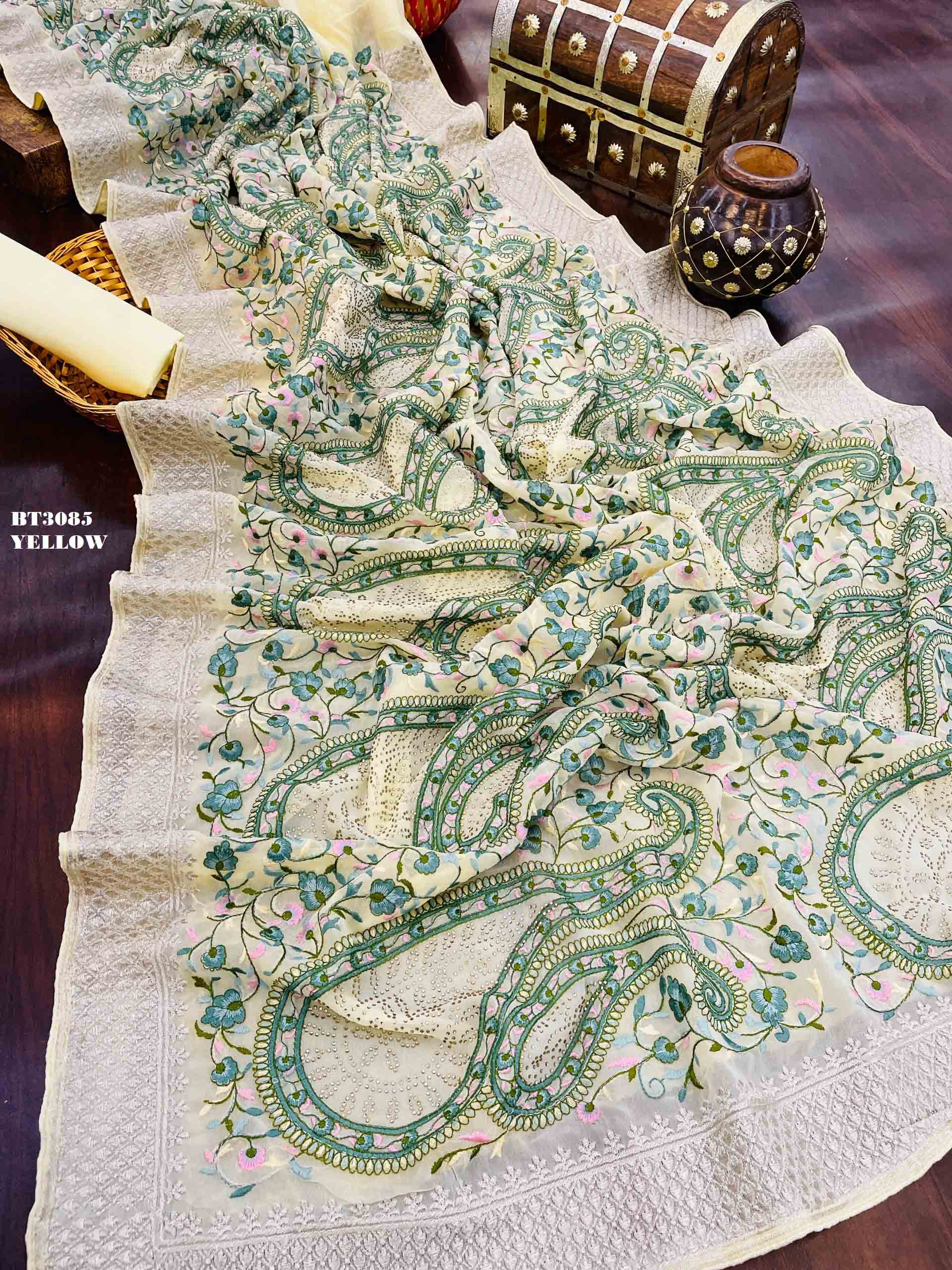 3085 Yellow Bt Sarees