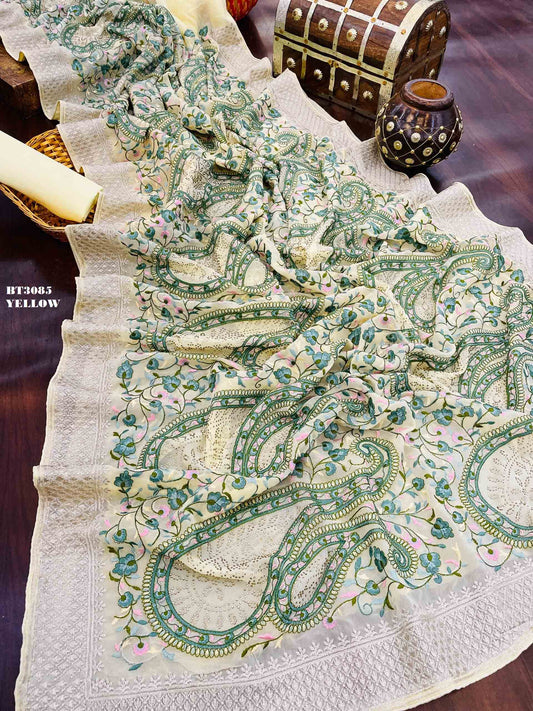 3085 Yellow Bt Sarees
