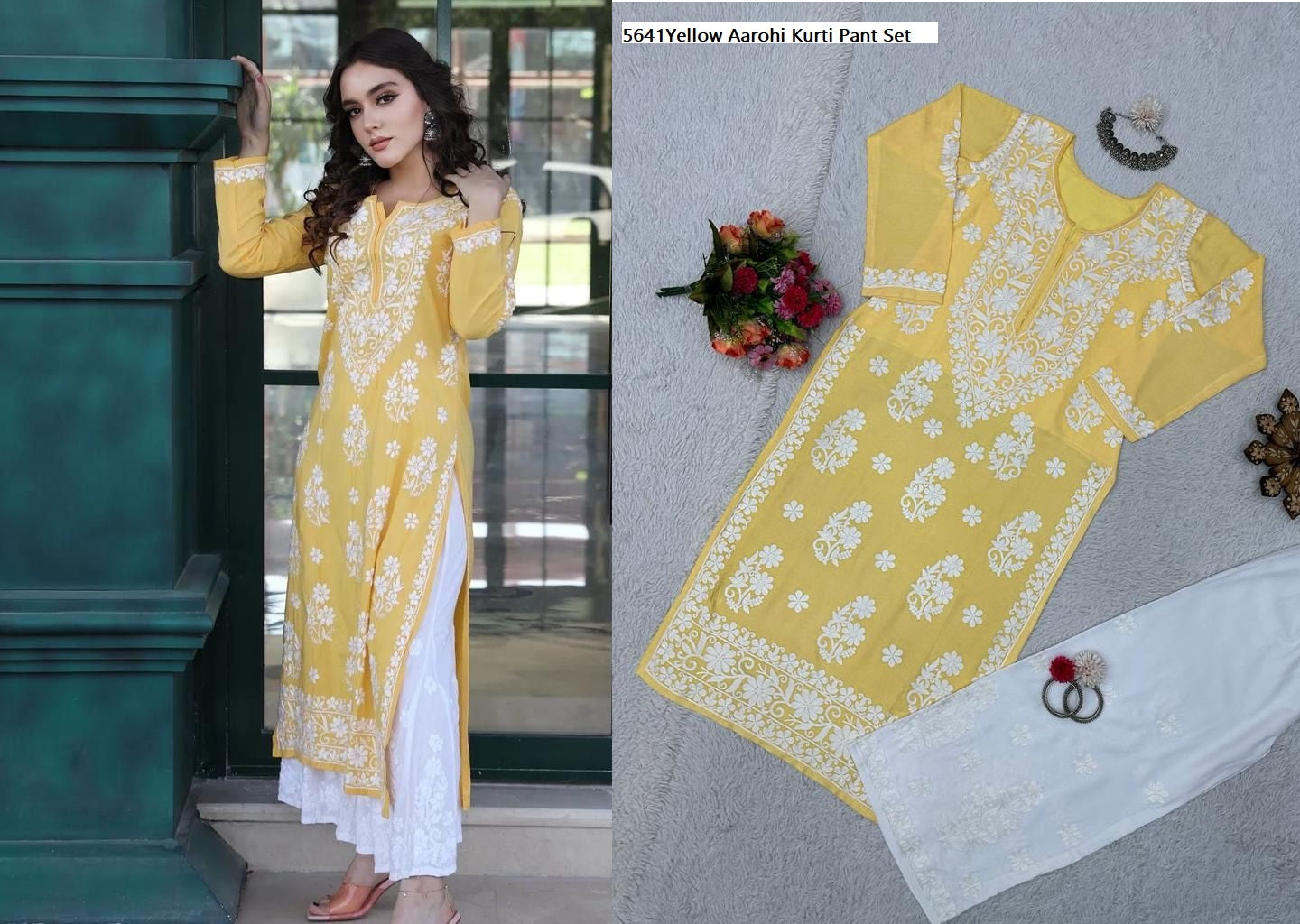 5641Yellow Aarohi Kurti Pant Set