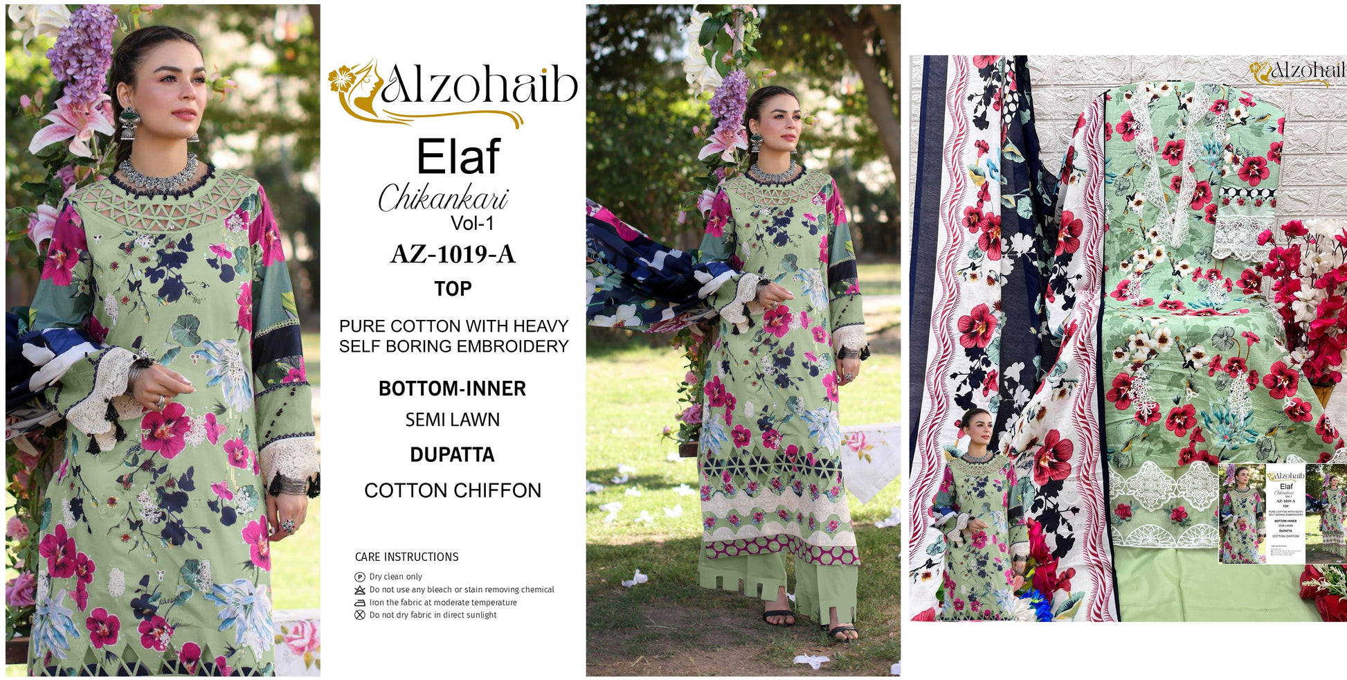 1019A Elaf Chikankari Vol 1 Al Zohaib Pakistani Salwar Suits