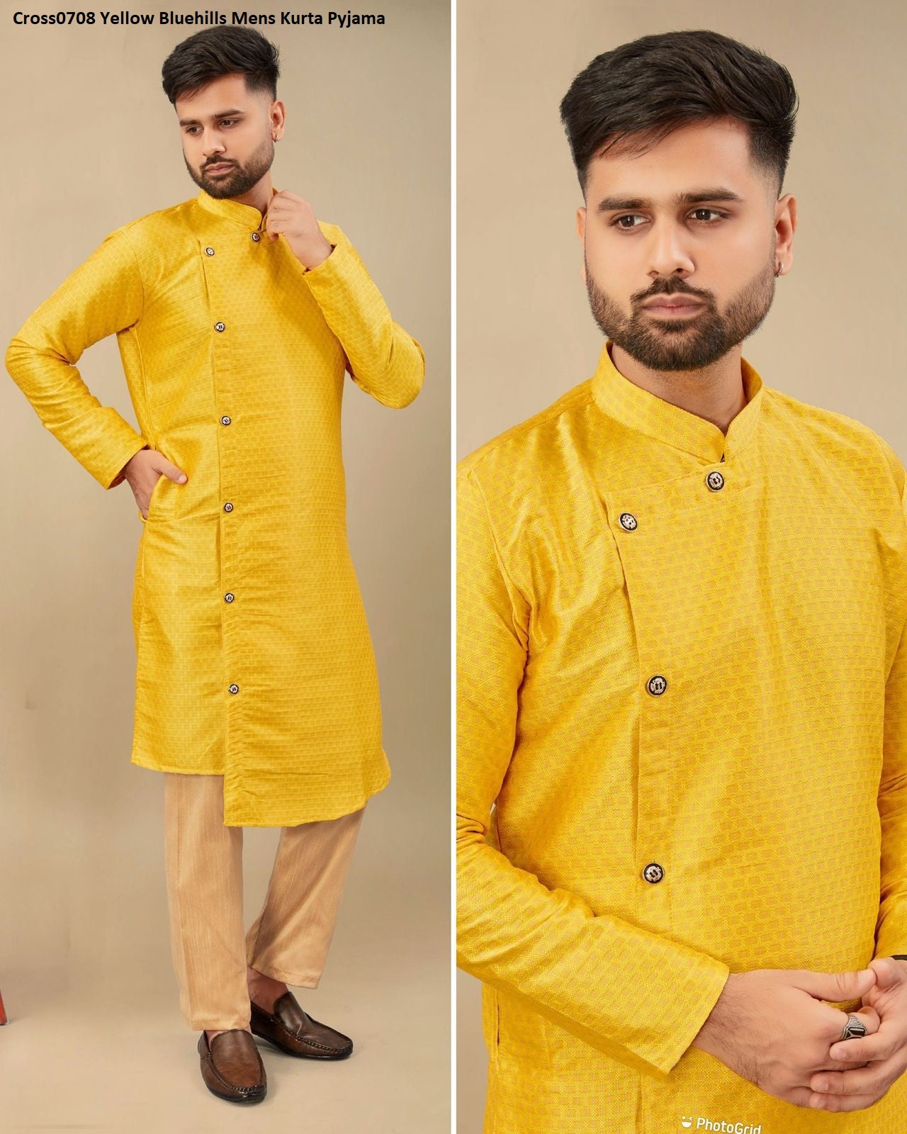 Cross0708 Yellow Bluehills Mens Kurta Pyjama