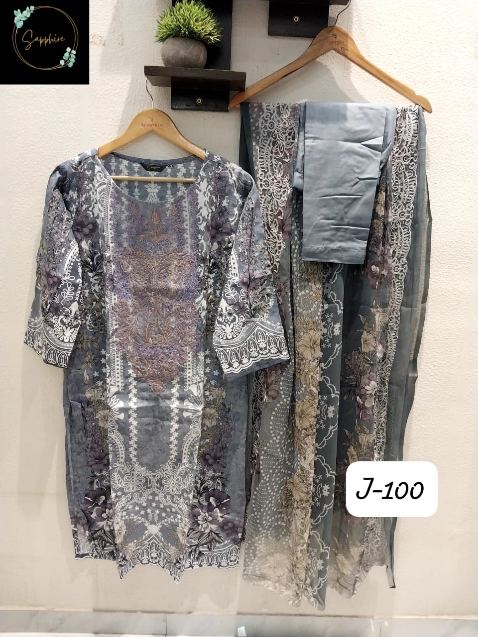 Jazmin Vol 100 Gray Sapphire Pakistani Readymade Suits
