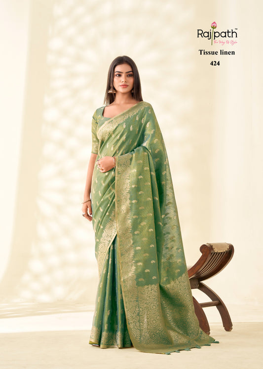 424 Kanvas Silk Rajpath Tissue Linen Sarees