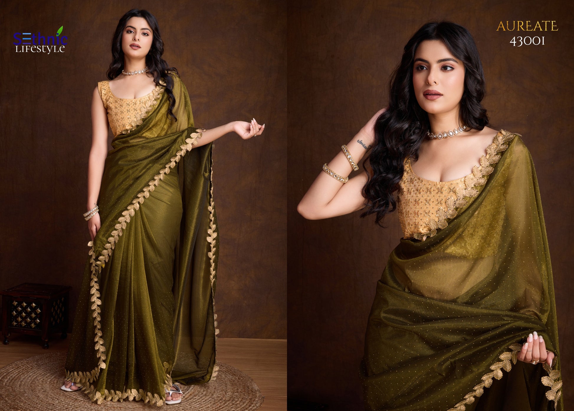 43001 Aureate Sethnic Cutwork Sarees