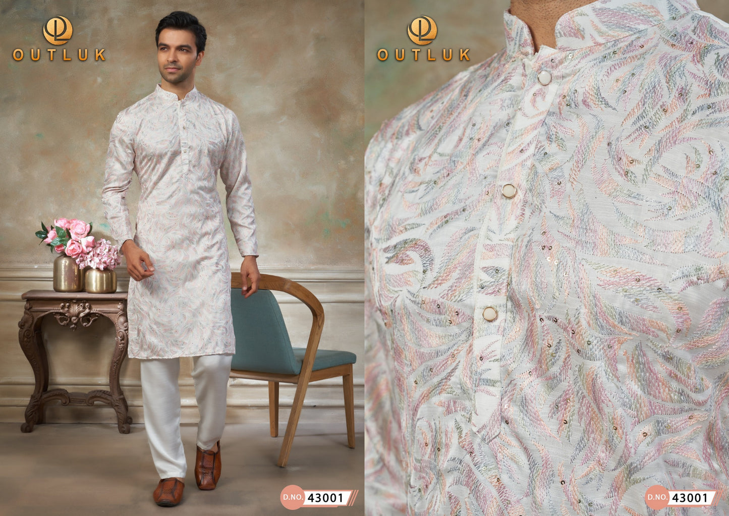 43001 Wedding Vol 43 Outluk Pure Silk Mens Kurta Pyjama